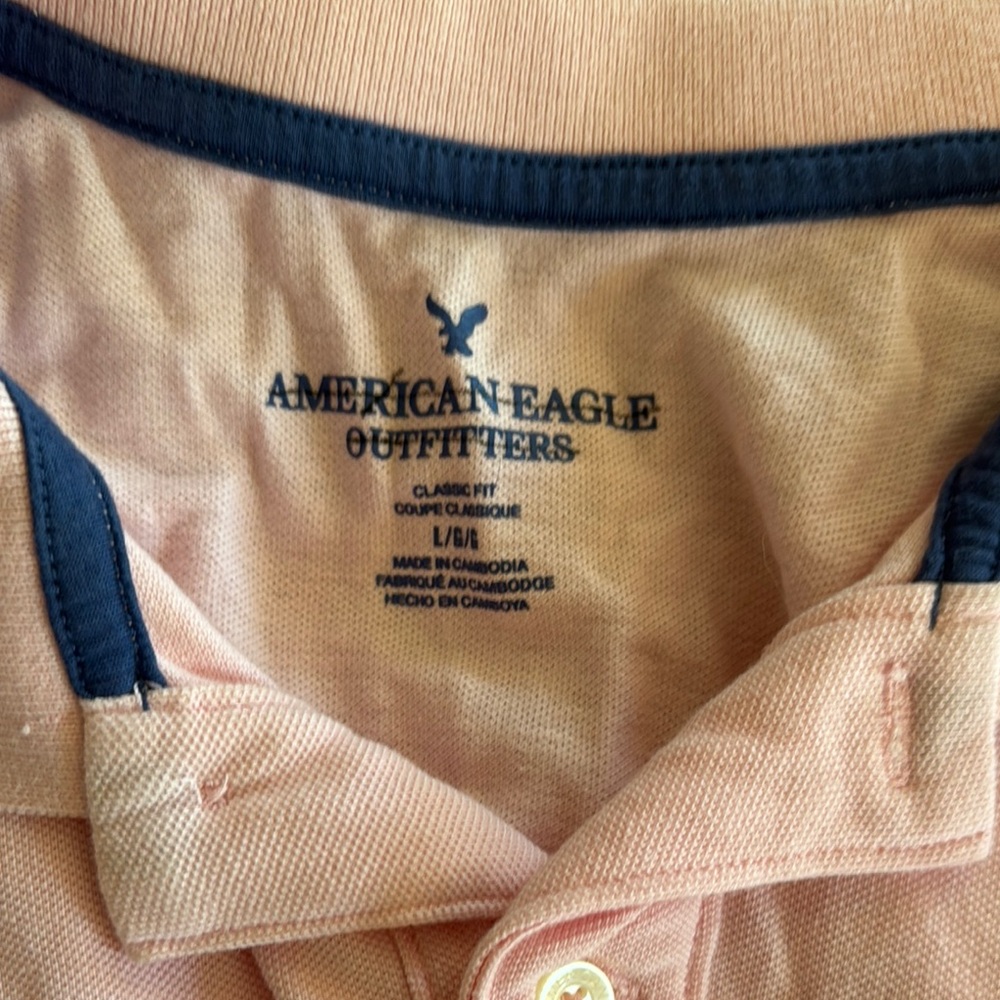 American Eagle Outfitters Peach and Navy Polo Shirt